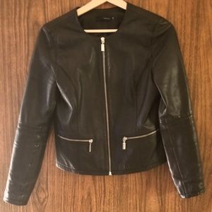Slim-Fit Stockmann Collarless Black Leather Jacket 34 XS